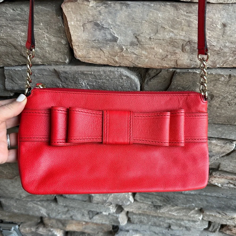 Kate Spade Robinson Street Zanni Red Bow Crossbody Bag Leather Rectangle BW Dots